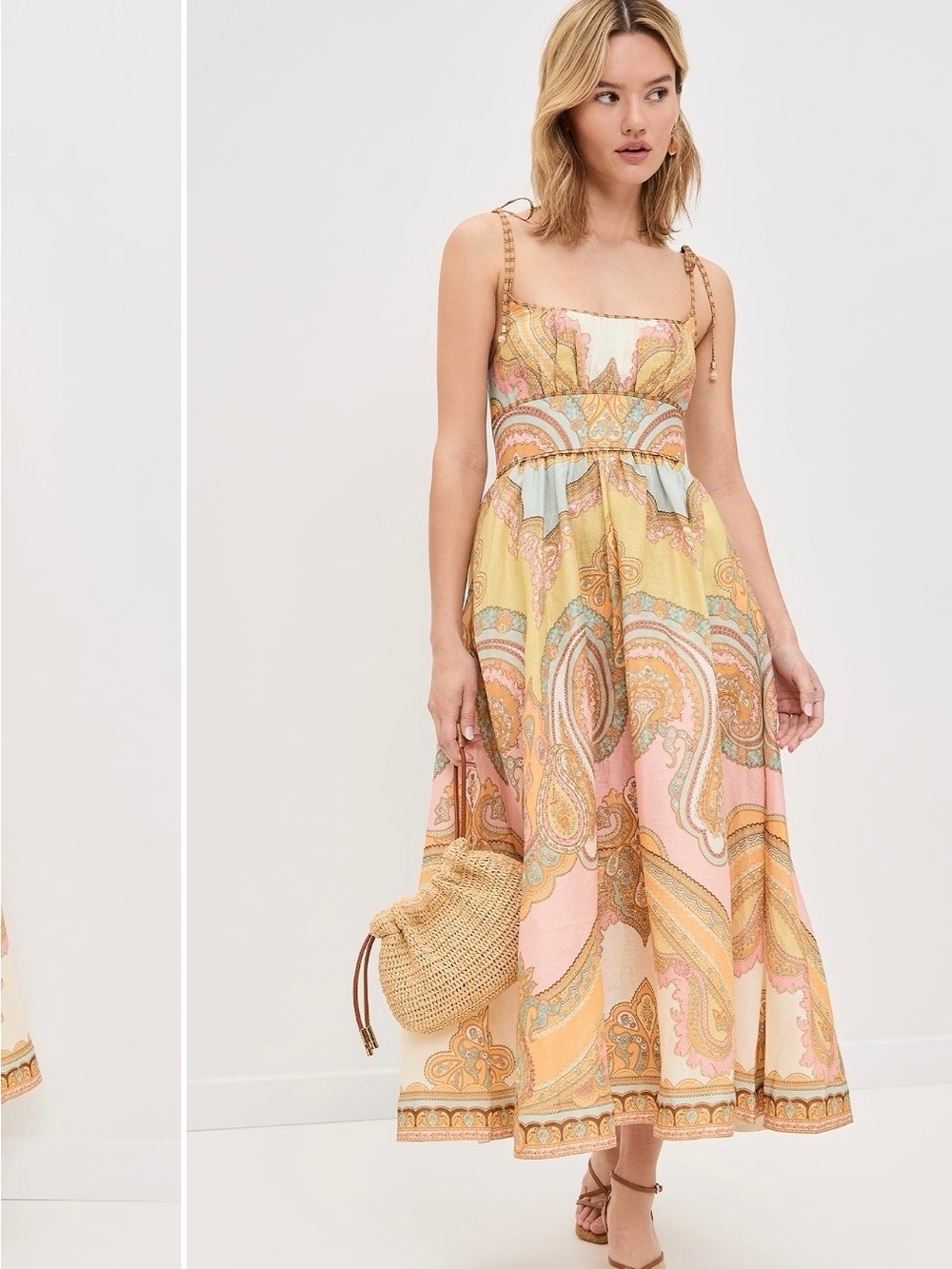 Zimmermann Cotton Paisley Tie-Shoulder Sundress in Pink, Yellow & Light Blue - Picture 4 of 4